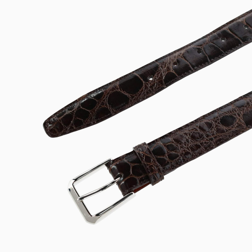 Trafalgar Dark Brown Genuine Glazed Alligator Belt Belt- Ledbury