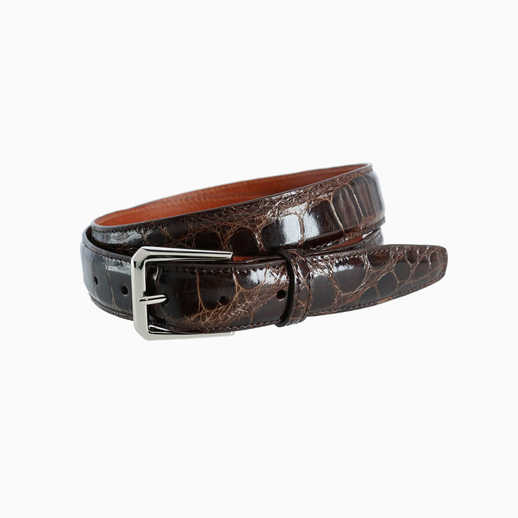 Trafalgar Dark Brown Genuine Glazed Alligator Belt Belt- Ledbury