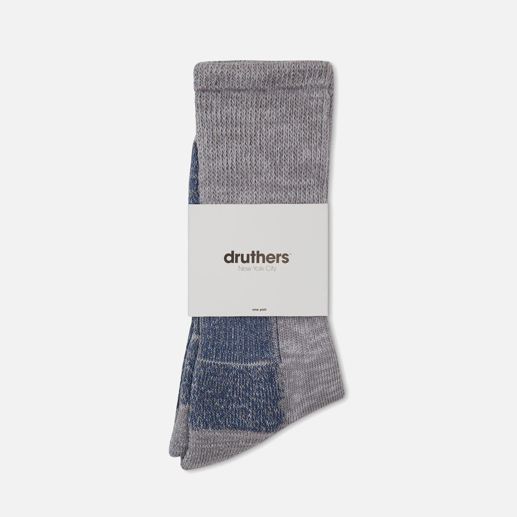 Druthers Grey Blue Mélange Organic Cotton Defender Boot Sock Socks- Ledbury