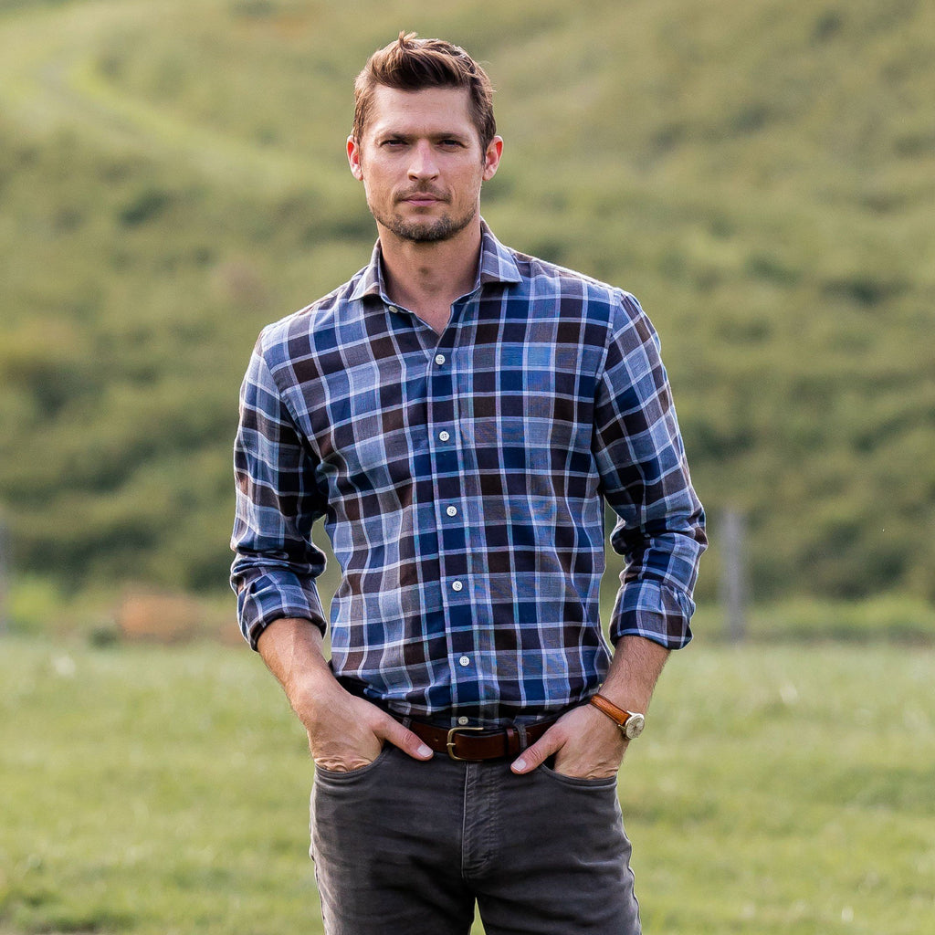 The Cadet Blue Tennyson Plaid Casual Shirt Casual Shirt- Ledbury