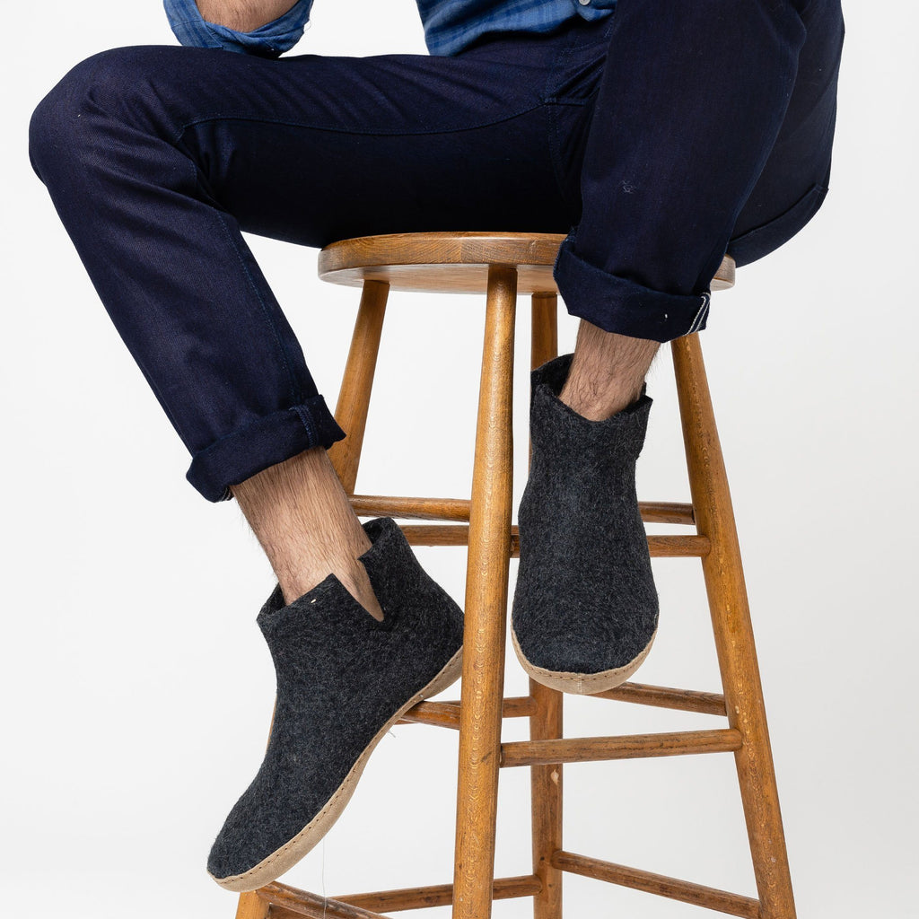 Glerups Charcoal Boot with Leather Sole Slipper Footwear- Ledbury
