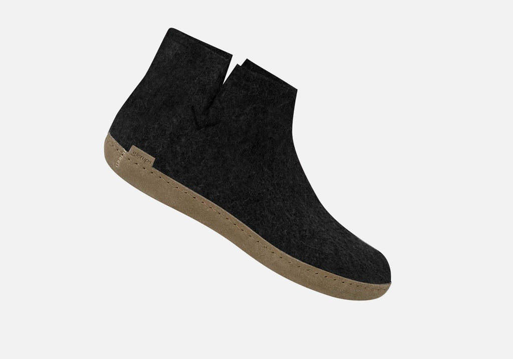 Glerups Charcoal Boot with Leather Sole Slipper Footwear- Ledbury