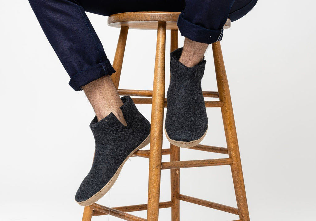 Glerups Charcoal Boot with Leather Sole Slipper Footwear- Ledbury