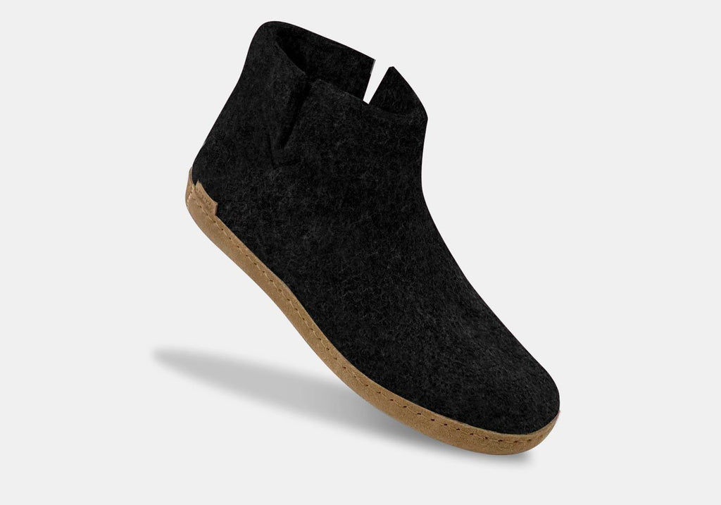 Glerups Charcoal Boot with Leather Sole Slipper Footwear- Ledbury