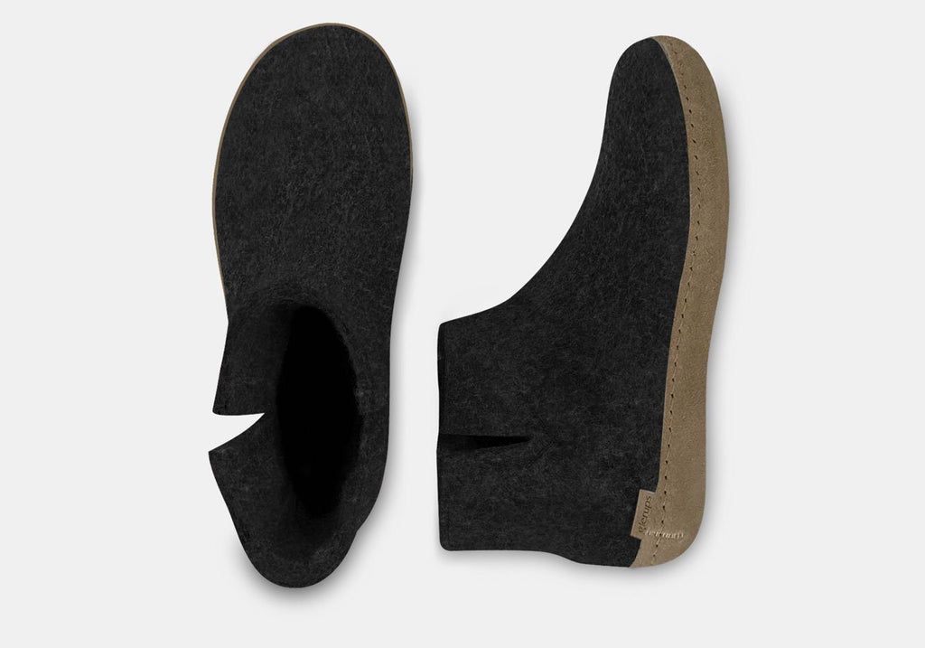 Glerups Charcoal Boot with Leather Sole Slipper Footwear- Ledbury