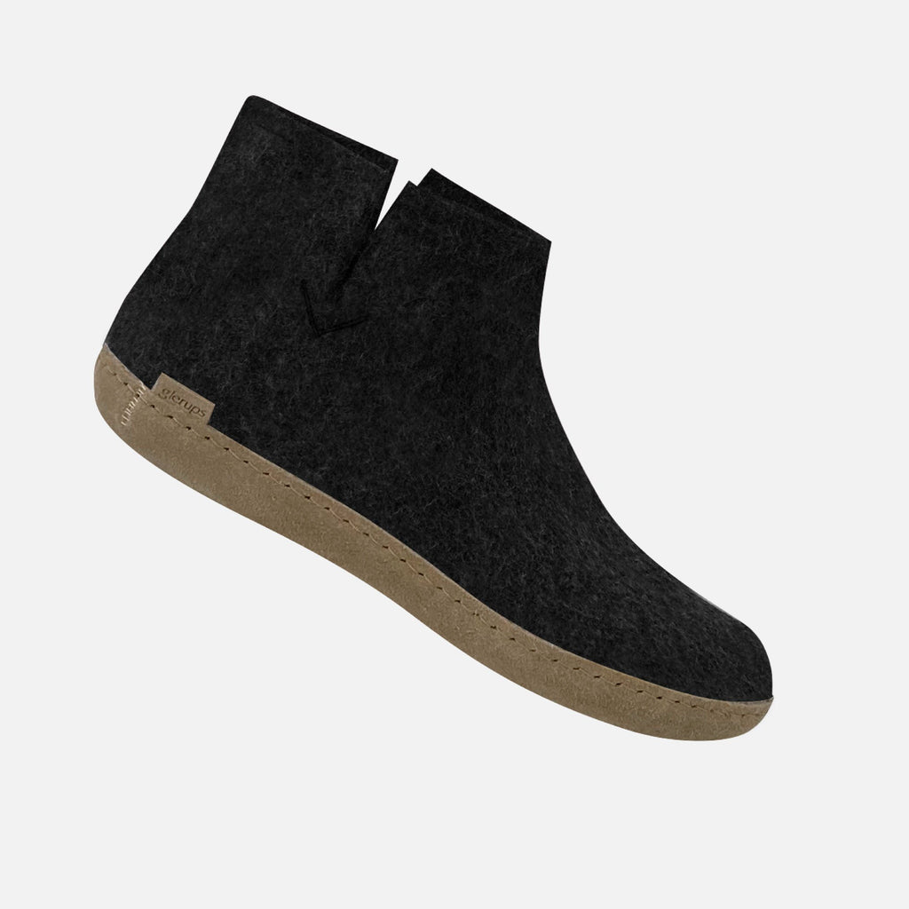 Glerups Charcoal Boot with Leather Sole Slipper Footwear- Ledbury