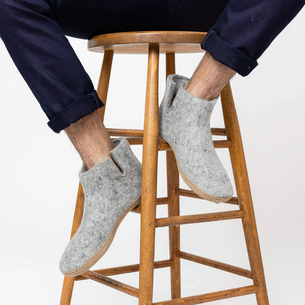 Glerups Grey Boot with Leather Sole Slipper Footwear- Ledbury
