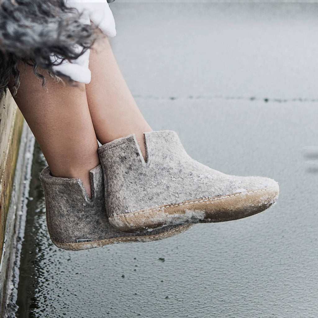 Glerups Grey Boot with Leather Sole Slipper Footwear- Ledbury