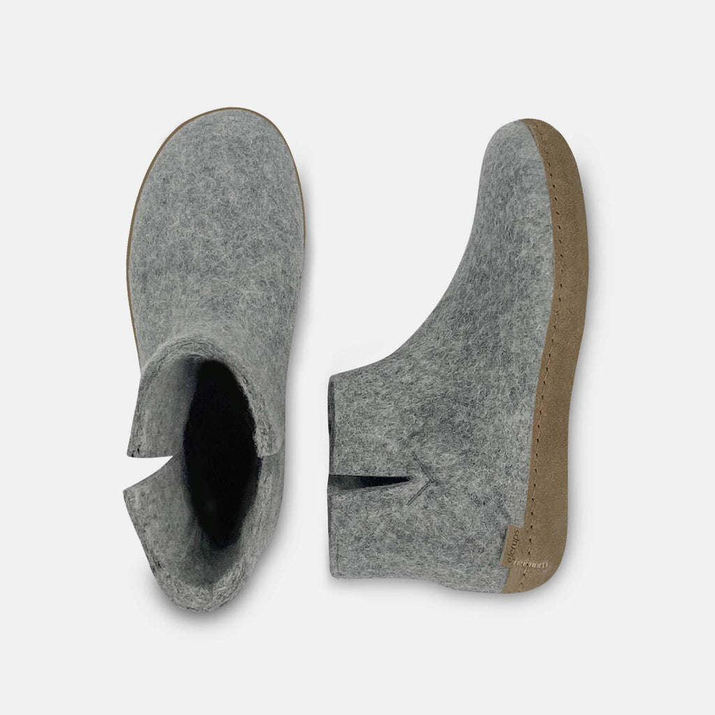 Glerups Grey Boot with Leather Sole Slipper Footwear- Ledbury