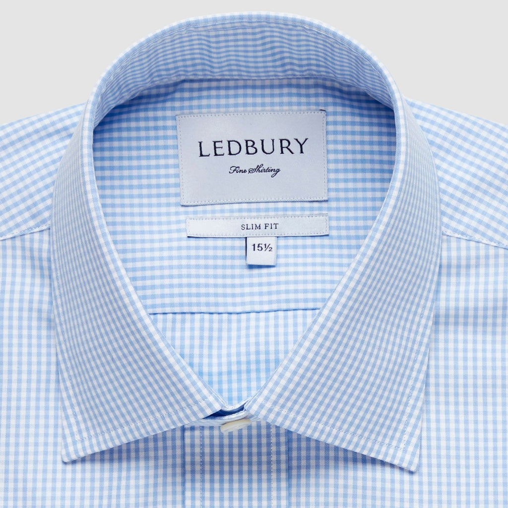 Light Blue Gingham Poplin Dress Shirt Dress Shirt- Ledbury
