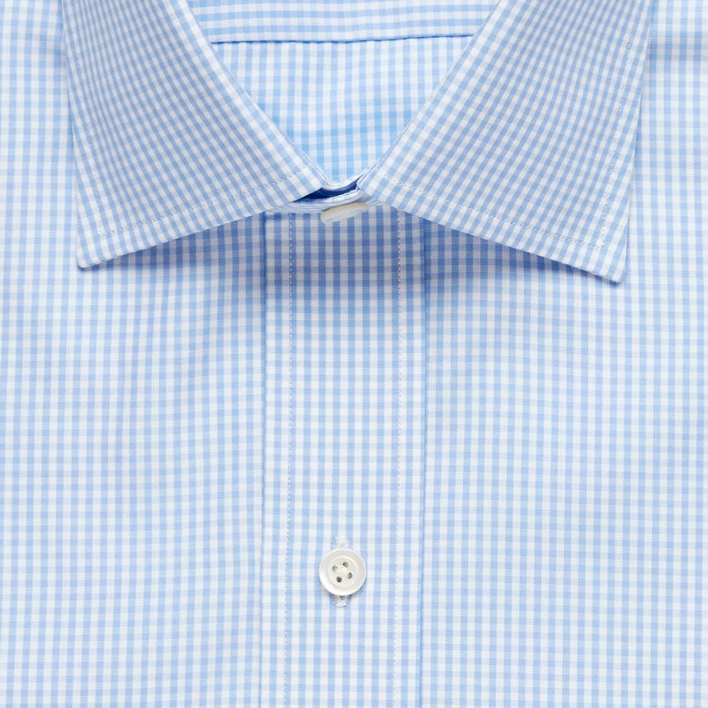 Light Blue Gingham Poplin Dress Shirt Dress Shirt- Ledbury