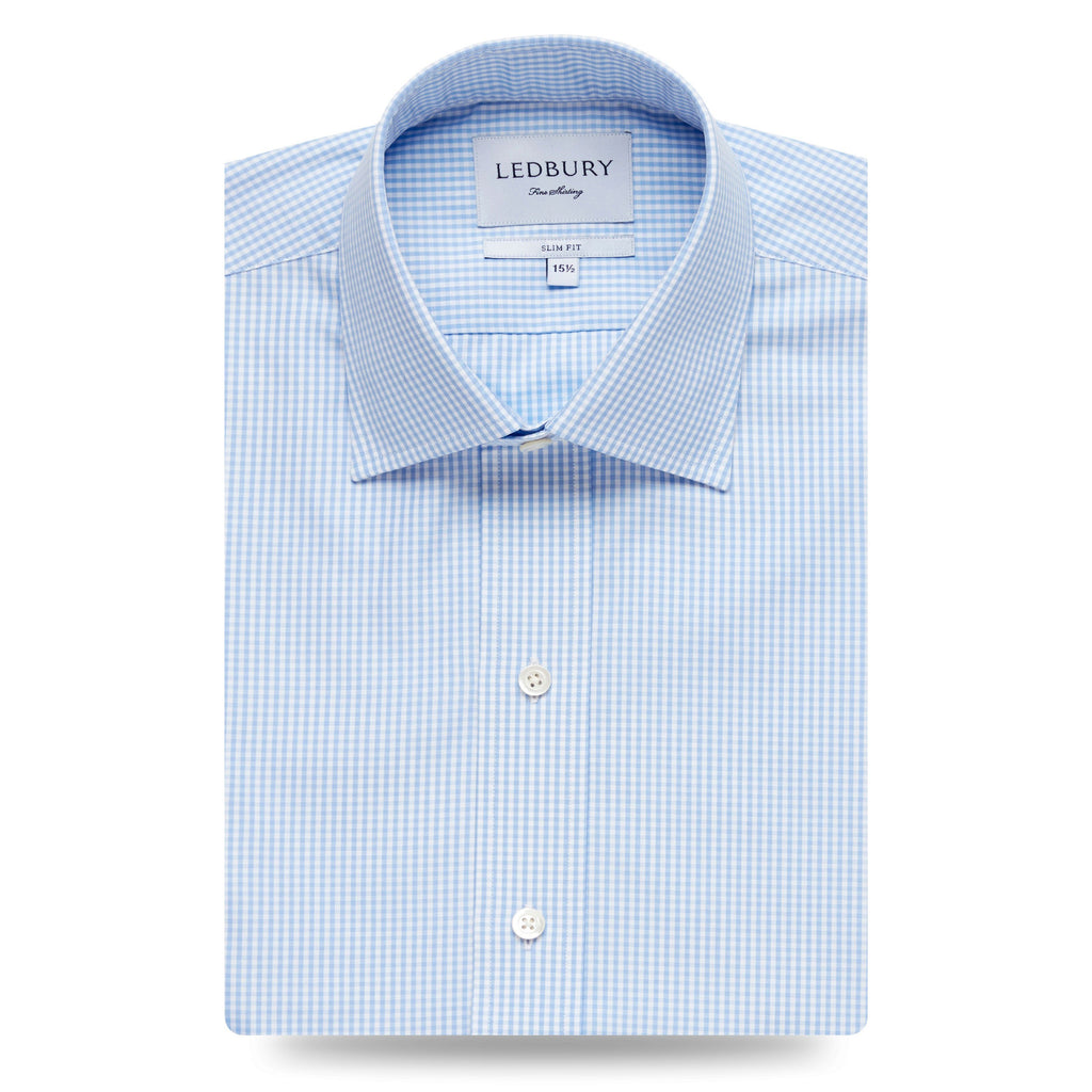 Light Blue Gingham Poplin Dress Shirt Dress Shirt- Ledbury