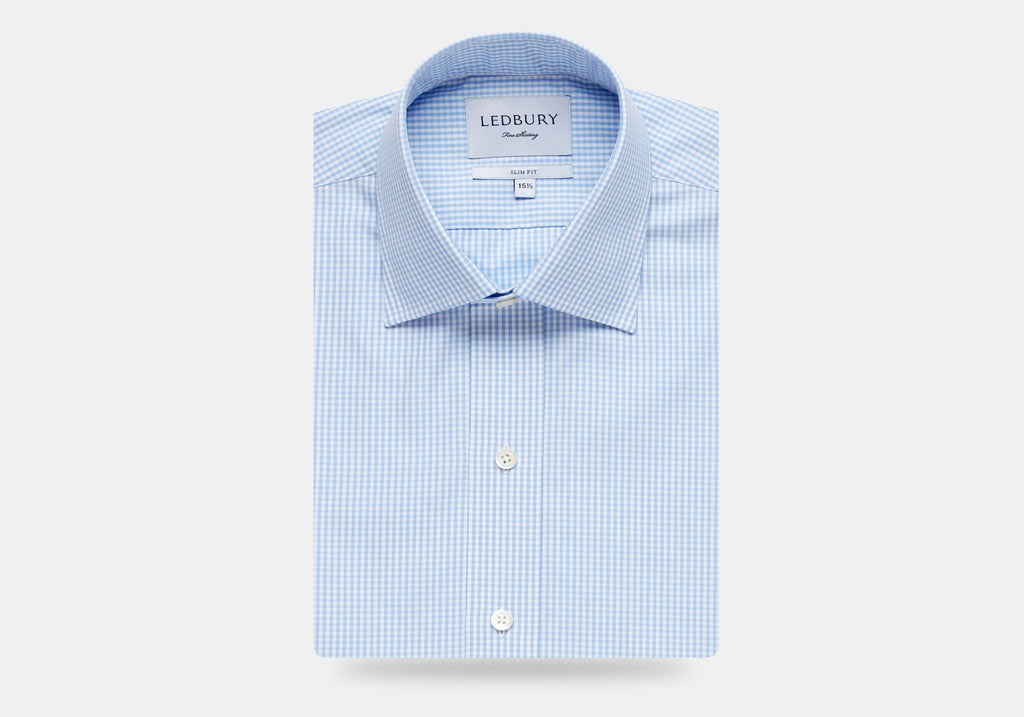 Light Blue Gingham Poplin Dress Shirt Dress Shirt- Ledbury