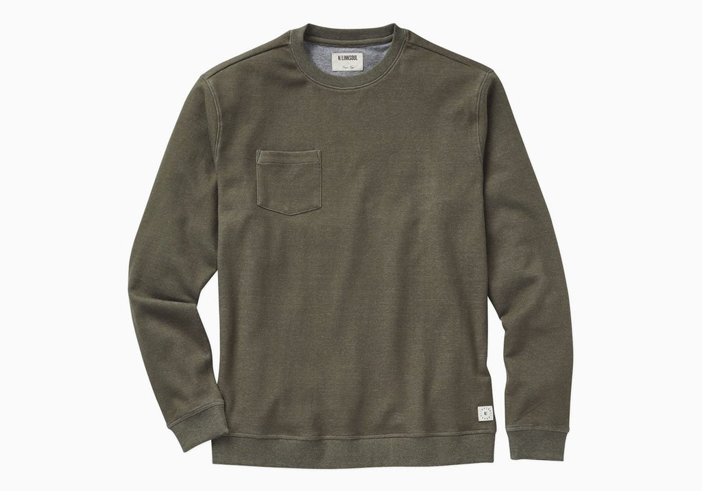 Linksoul Nutria Green Double Knit Pocket Crewneck Sweatshirt Sweatshirt- Ledbury