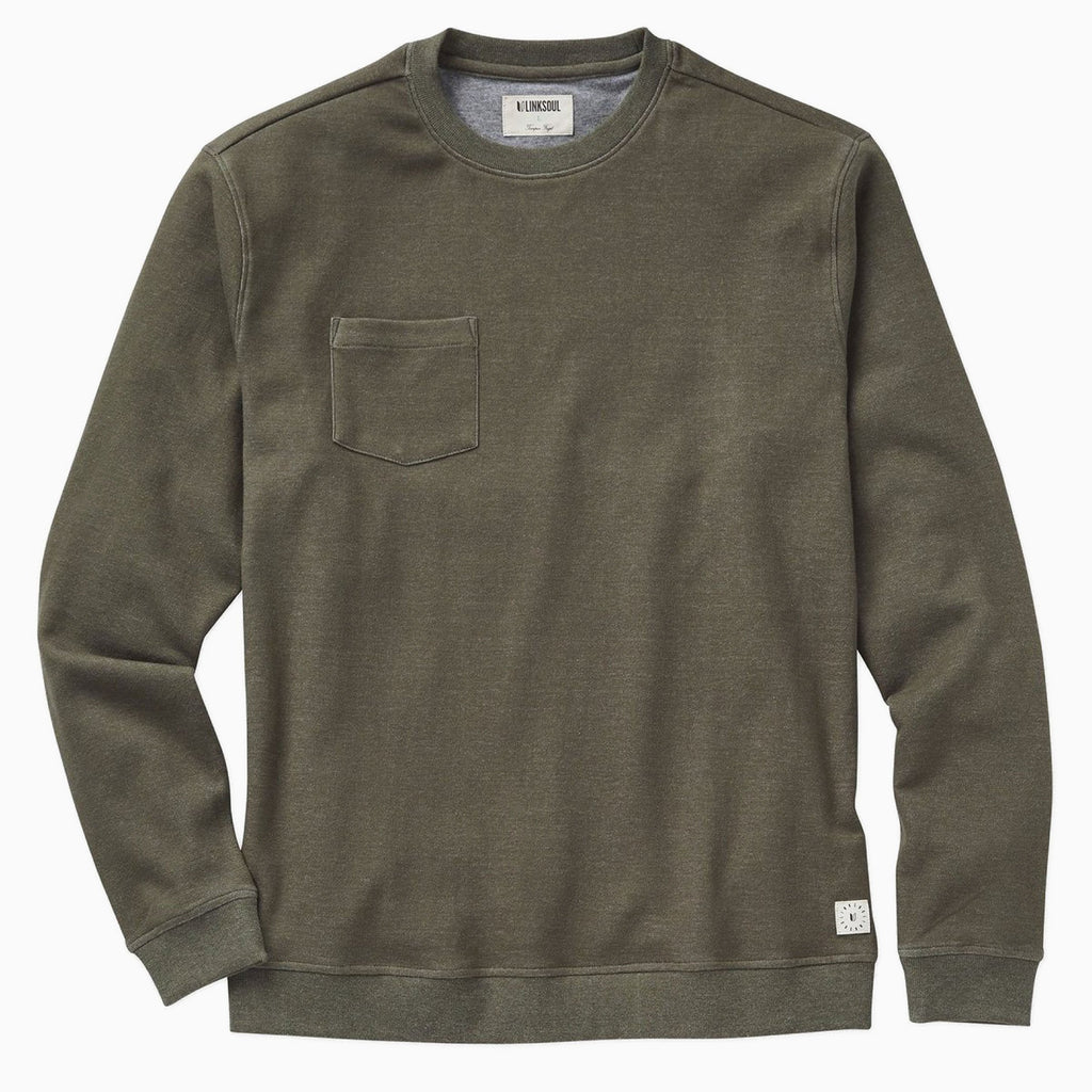 Linksoul Nutria Green Double Knit Pocket Crewneck Sweatshirt Sweatshirt- Ledbury