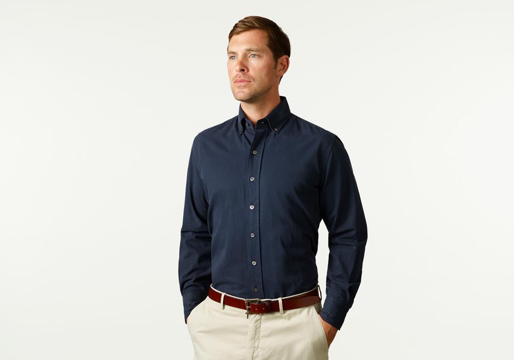 The Navy Barrington Gabardine Casual Shirt- Ledbury