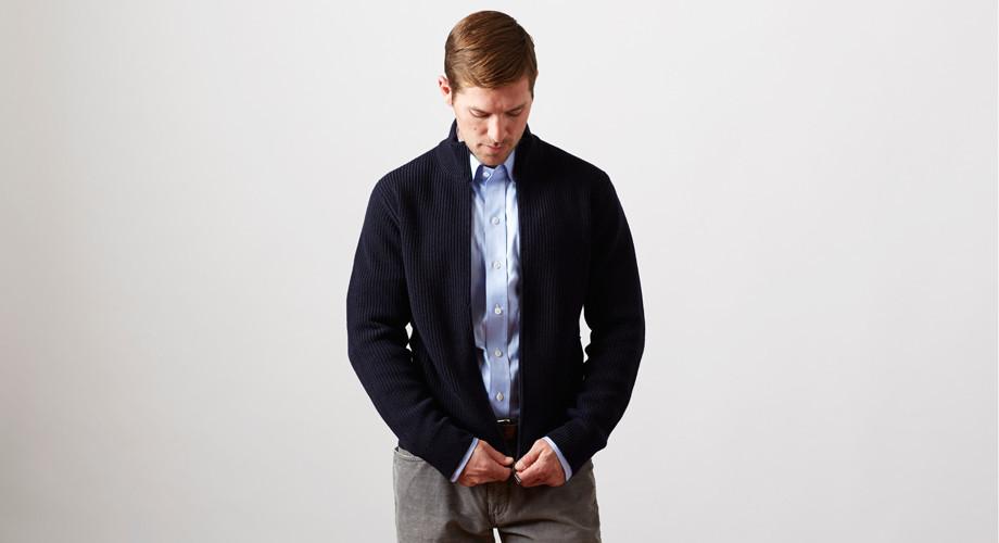The Navy Hodge Zip-Up Cardigan Sweater- Ledbury