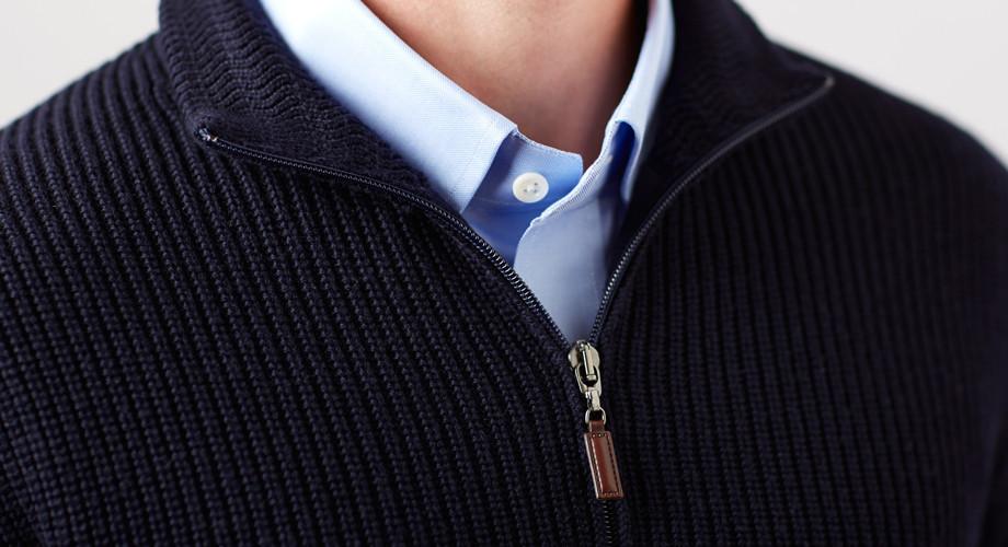 The Navy Hodge Zip-Up Cardigan Sweater- Ledbury