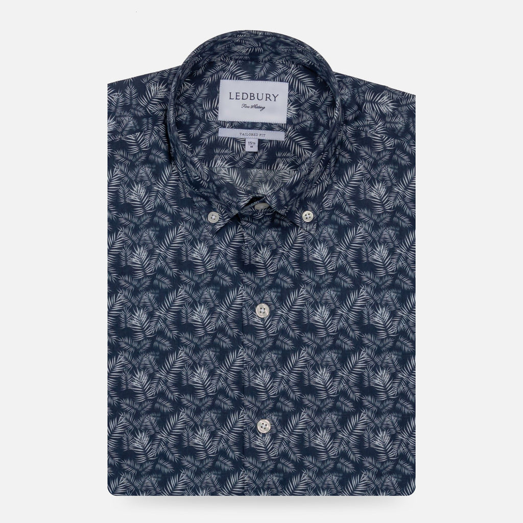 The Navy Short Sleeve Parke Printed Poplin Casual Shirt Short Sleeve- Ledbury
