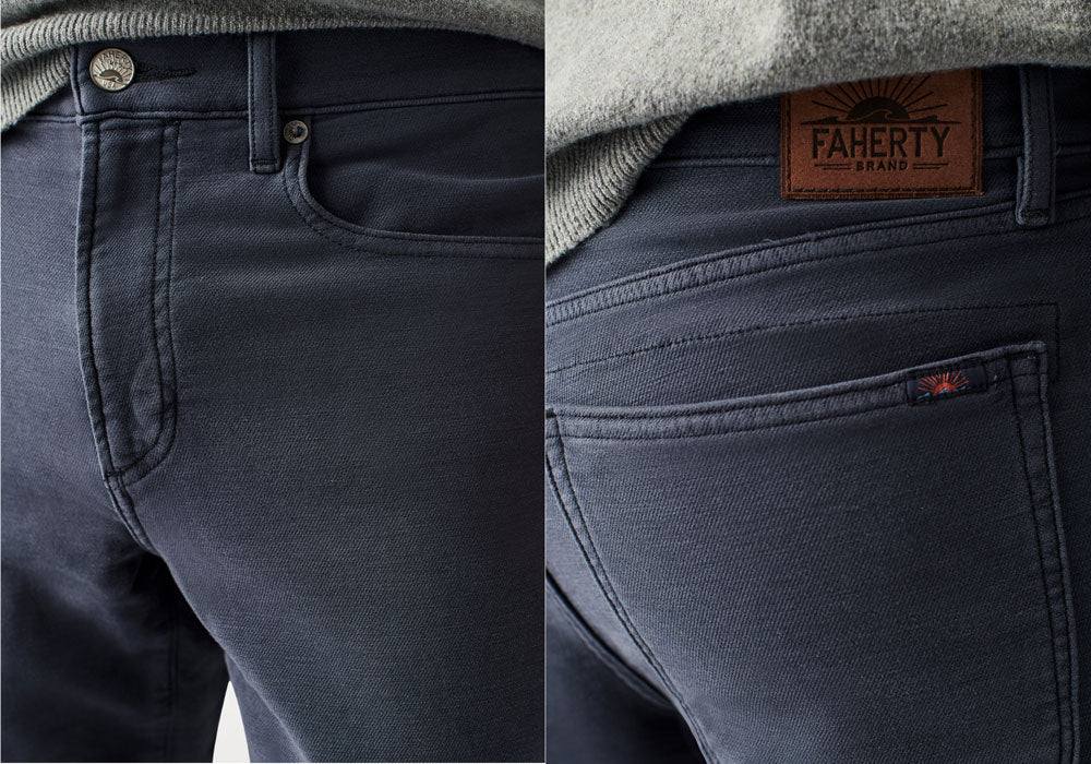 Faherty Navy Stretch Terry 5-Pocket Pant- Ledbury
