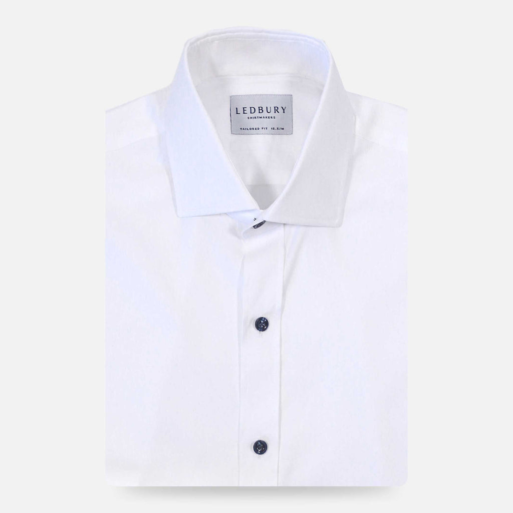 The White Adler Fine Twill with Navy Buttons Custom Shirt Custom Dress Shirt- Ledbury