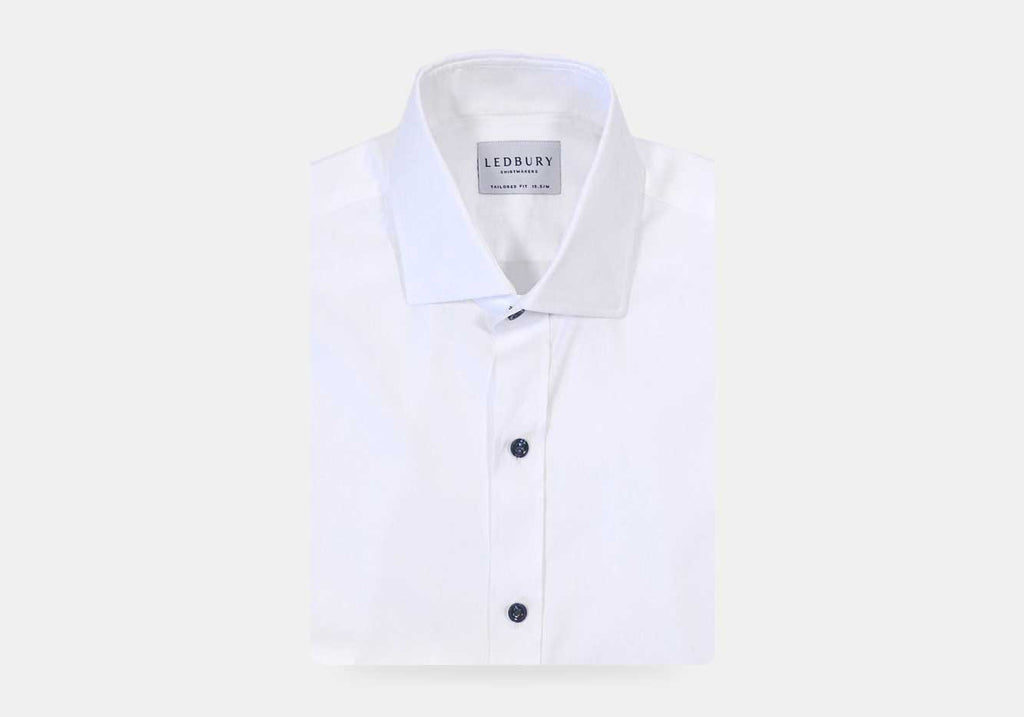 The White Adler Fine Twill with Navy Buttons Custom Shirt Custom Dress Shirt- Ledbury