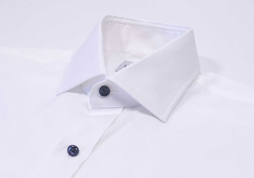 The White Adler Fine Twill with Navy Buttons Custom Shirt Custom Dress Shirt- Ledbury