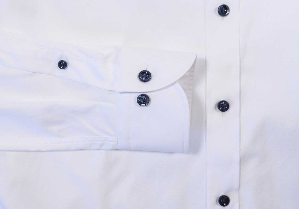 The White Adler Fine Twill with Navy Buttons Custom Shirt Custom Dress Shirt- Ledbury