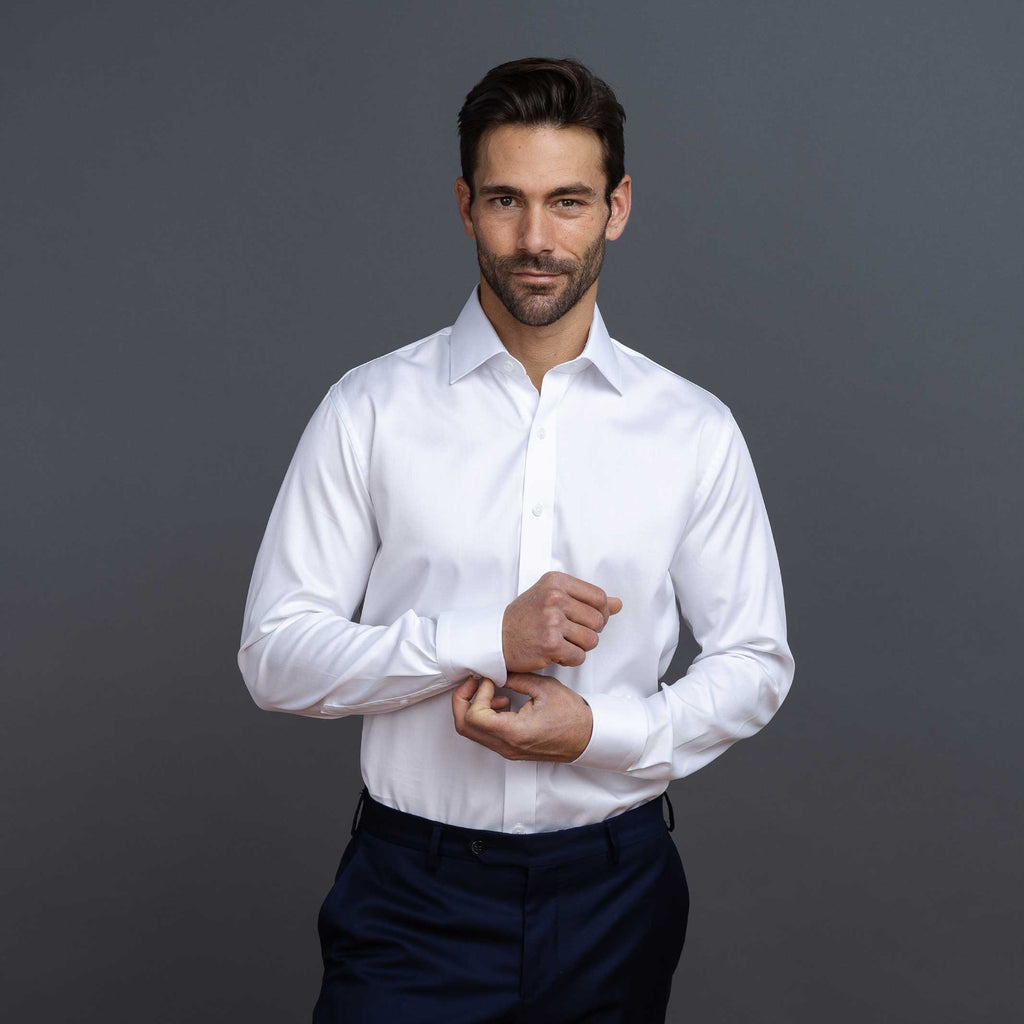 The White Adler Fine Twill Custom Shirt Custom Dress Shirt- Ledbury