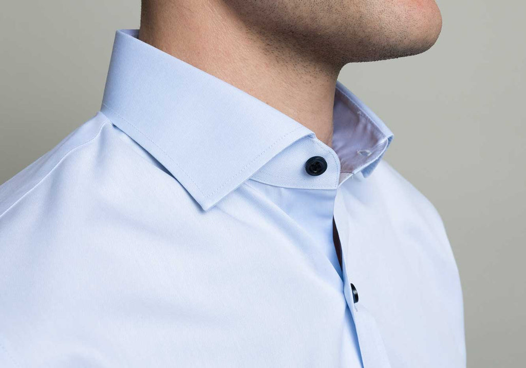 The Light Blue Adler Fine Twill with Navy Buttons Custom Shirt Custom Dress Shirt- Ledbury