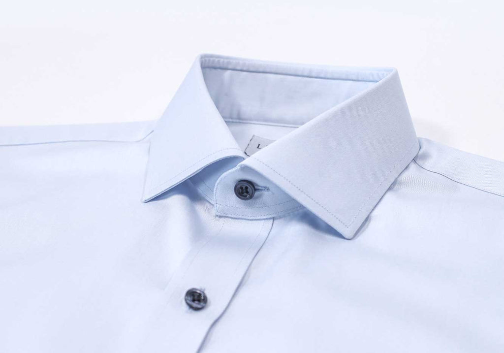 The Light Blue Adler Fine Twill with Navy Buttons Custom Shirt Custom Dress Shirt- Ledbury