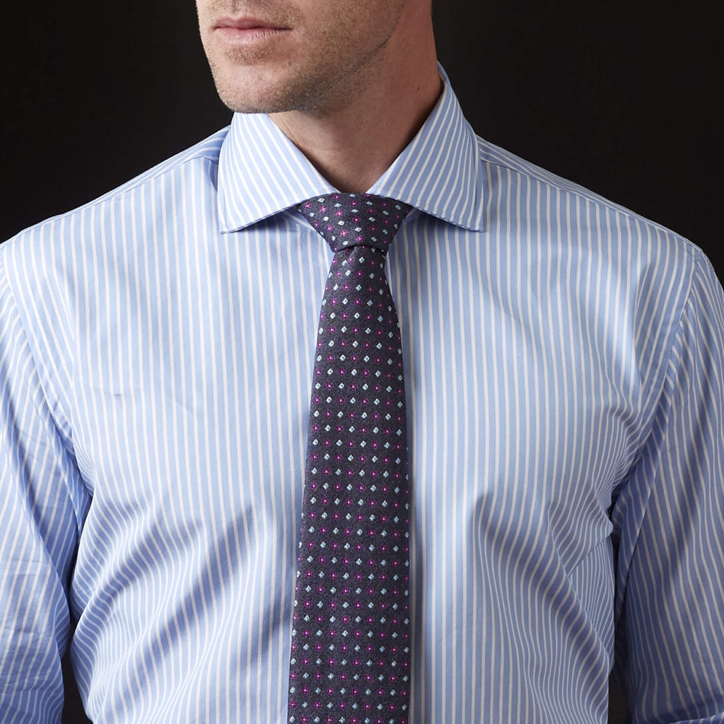 The Blue Albini Banker Stripe Ellington Twill Custom Shirt Custom Dress Shirt- Ledbury