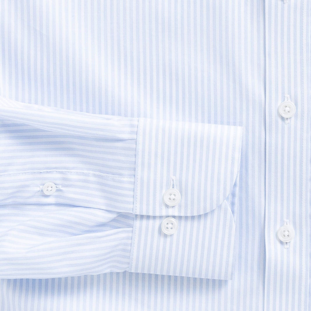 The Sky Blue Albini Bengal Stripe Ellington Twill Custom Shirt Custom Dress Shirt- Ledbury