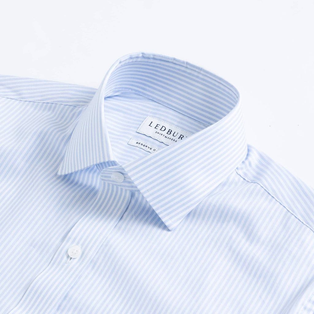 The Sky Blue Albini Bengal Stripe Ellington Twill Custom Shirt Custom Dress Shirt- Ledbury