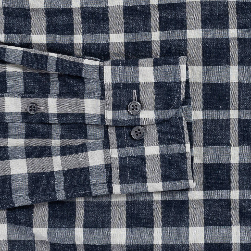 The Navy Allen Cotton Linen Custom Shirt Custom Casual Shirt- Ledbury