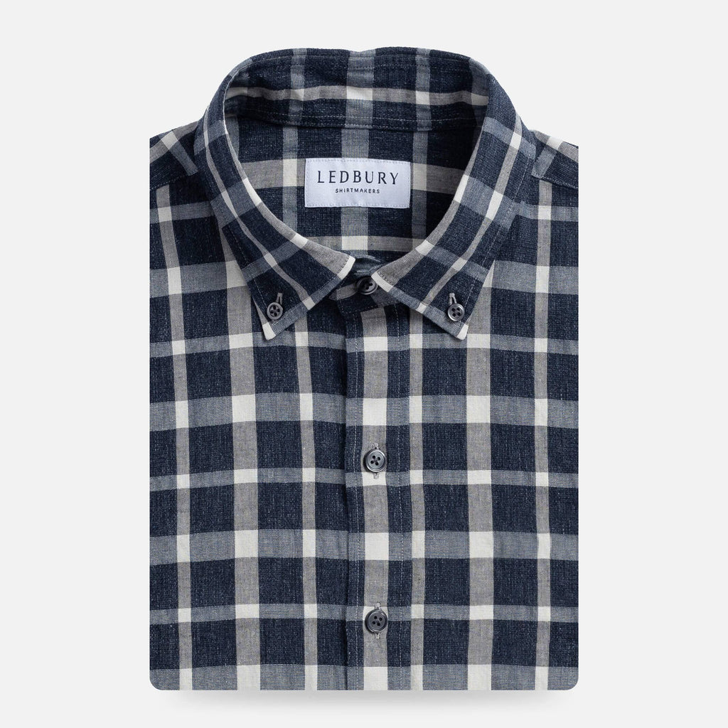 The Navy Allen Cotton Linen Custom Shirt Custom Casual Shirt- Ledbury