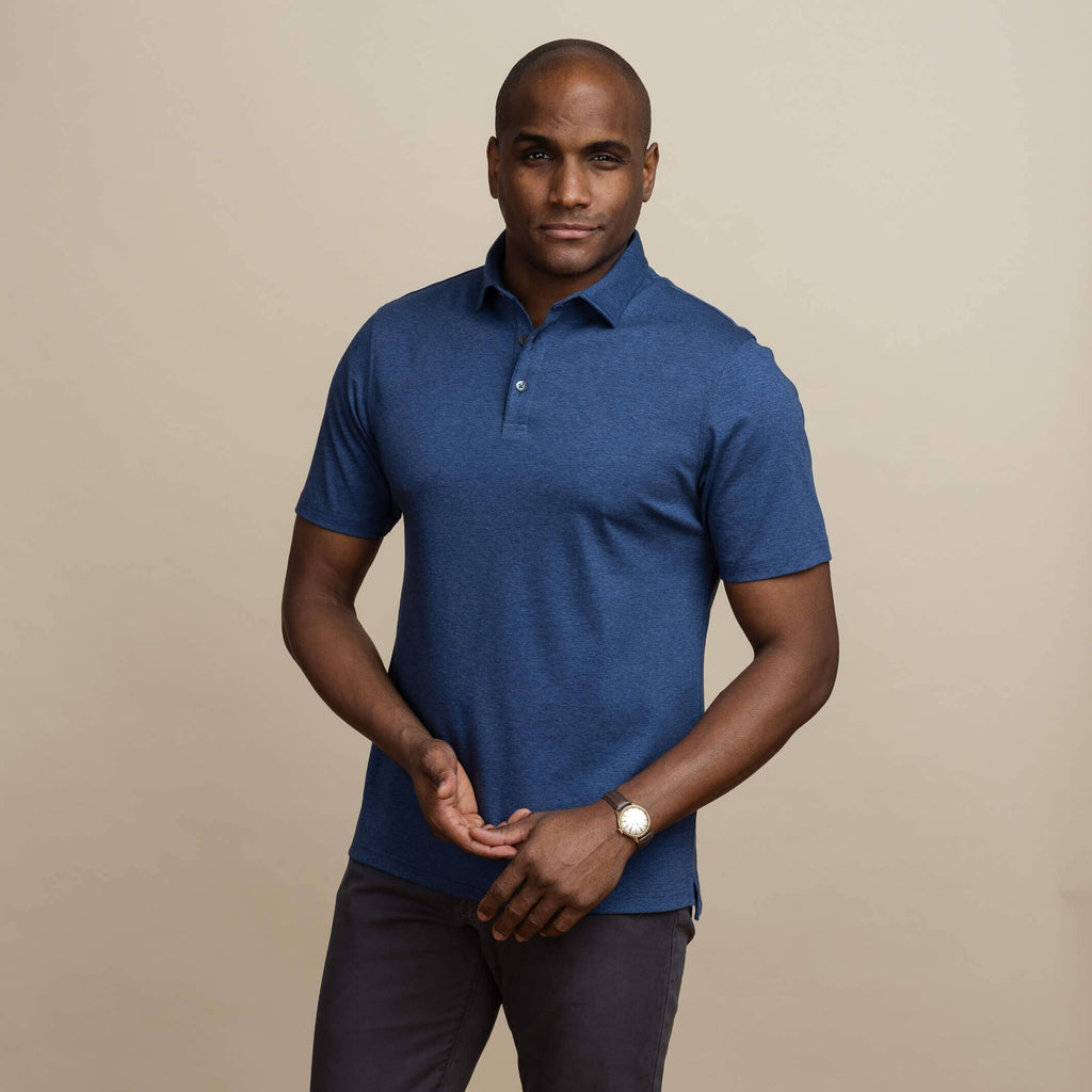 The Dark Blue Heather Arlon Knit Custom Polo Custom Polo- Ledbury