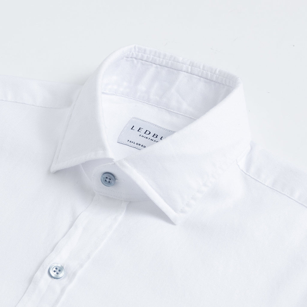 The White Asbury Oxford Soft Shirt with Blue Buttons Dress Shirt- Ledbury