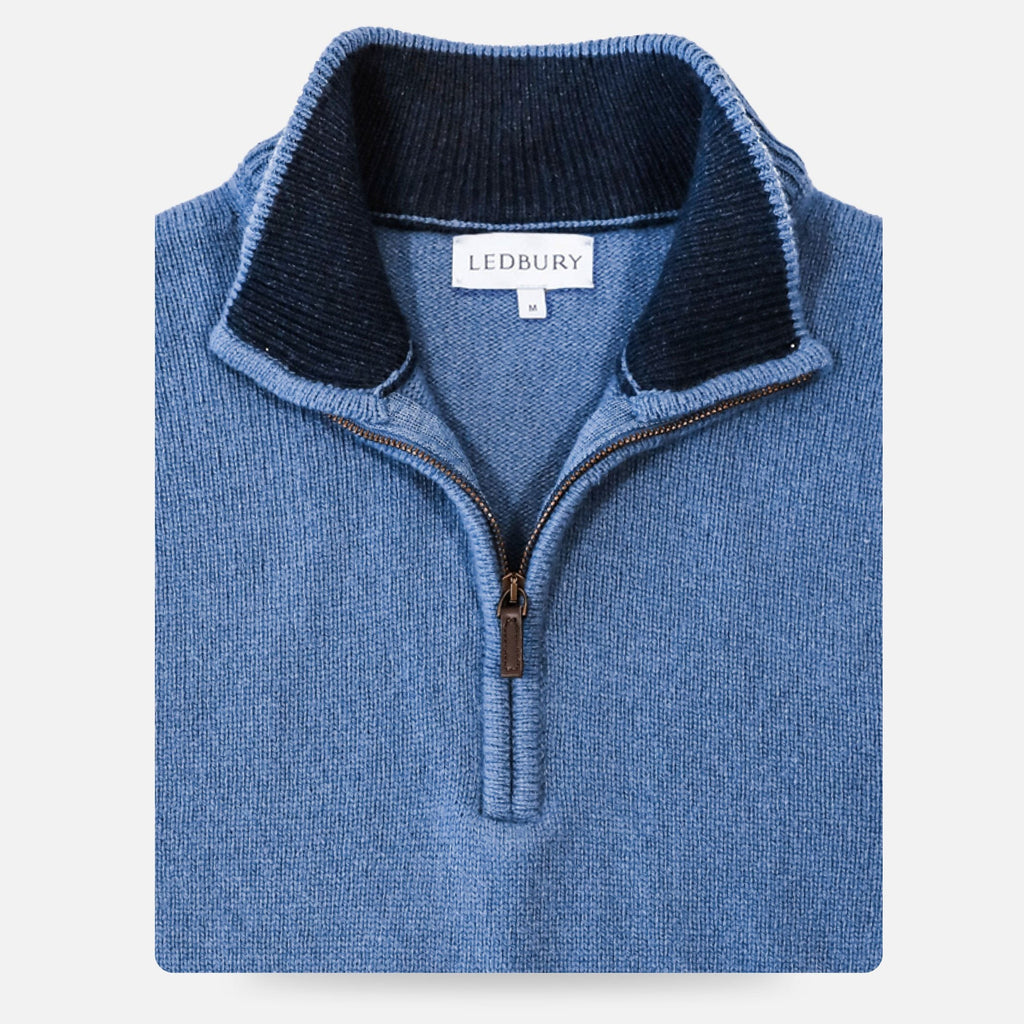 The Slate Blue Ashton Cashmere Half-Zip Sweater Sweater- Ledbury