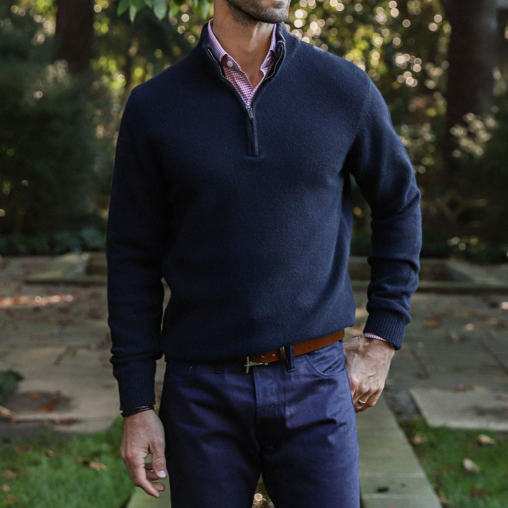 The Navy Ashton Cashmere Half-Zip Sweater Sweater- Ledbury