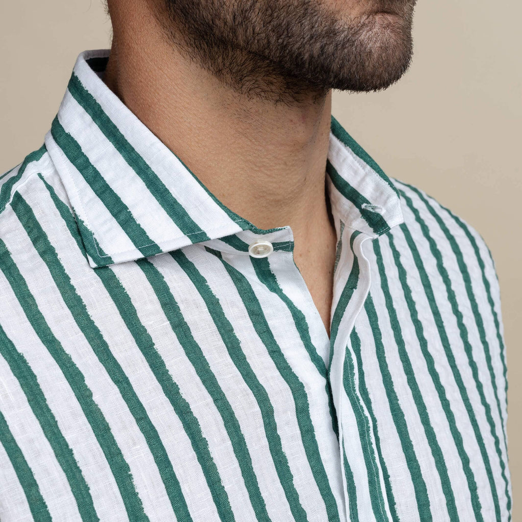 The Albini Bellamy Seersucker Striped Linen Custom Shirt Custom Casual Shirt- Ledbury