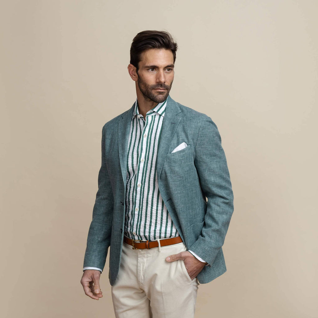 The Albini Bellamy Seersucker Striped Linen Custom Shirt Custom Casual Shirt- Ledbury