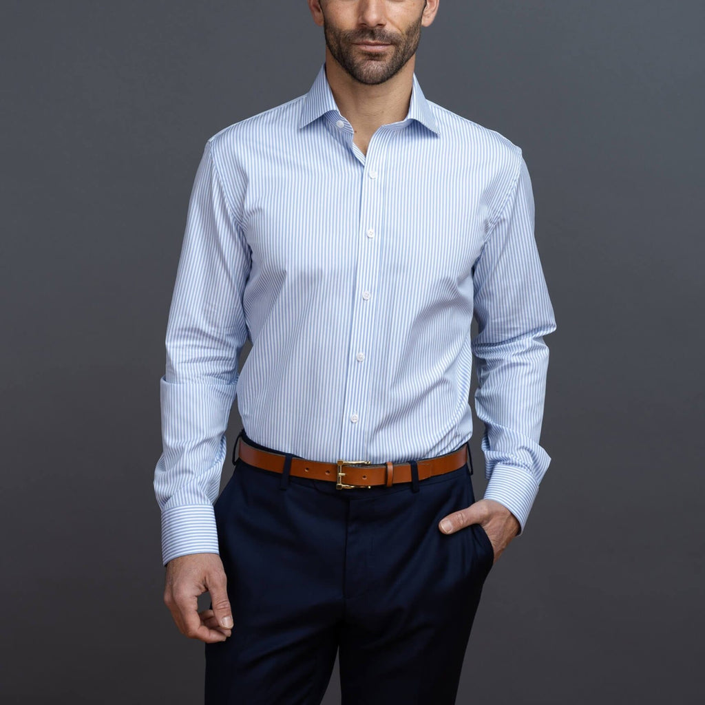 The Blue Wheeler Non Iron Stripe Custom Shirt Custom Dress Shirt- Ledbury