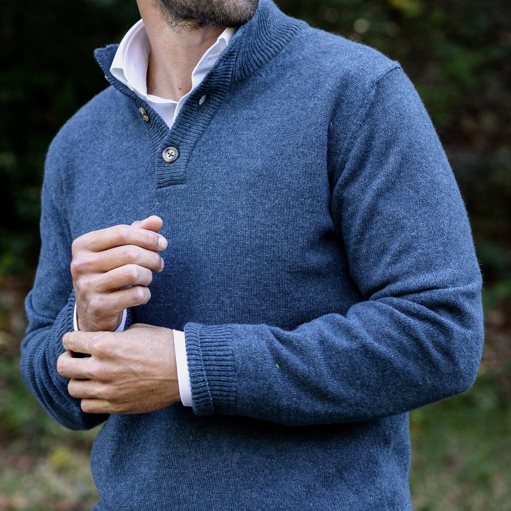 Ledbury The Slate Blue Ashton Cashmere Half-Zip Sweater