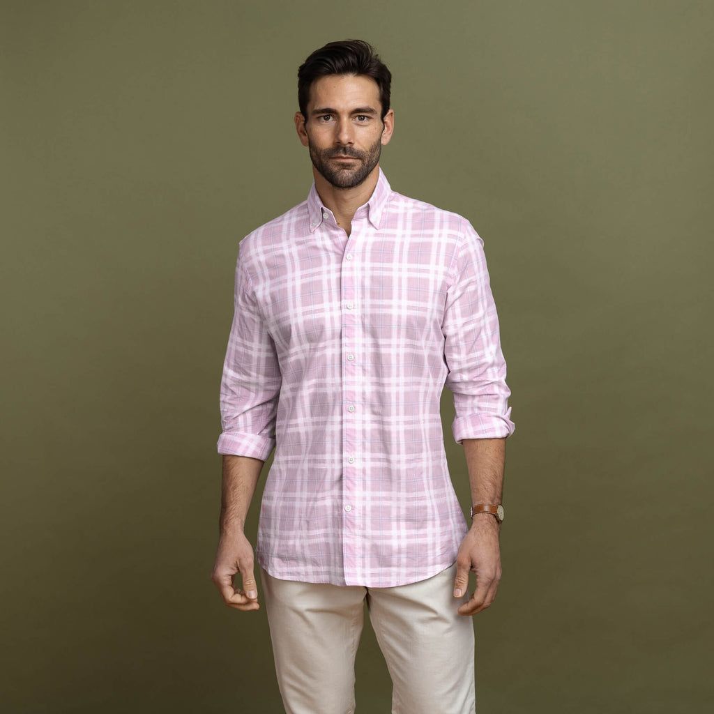 The Pink Byron Cotton Linen Plaid Casual Shirt Casual Shirt- Ledbury