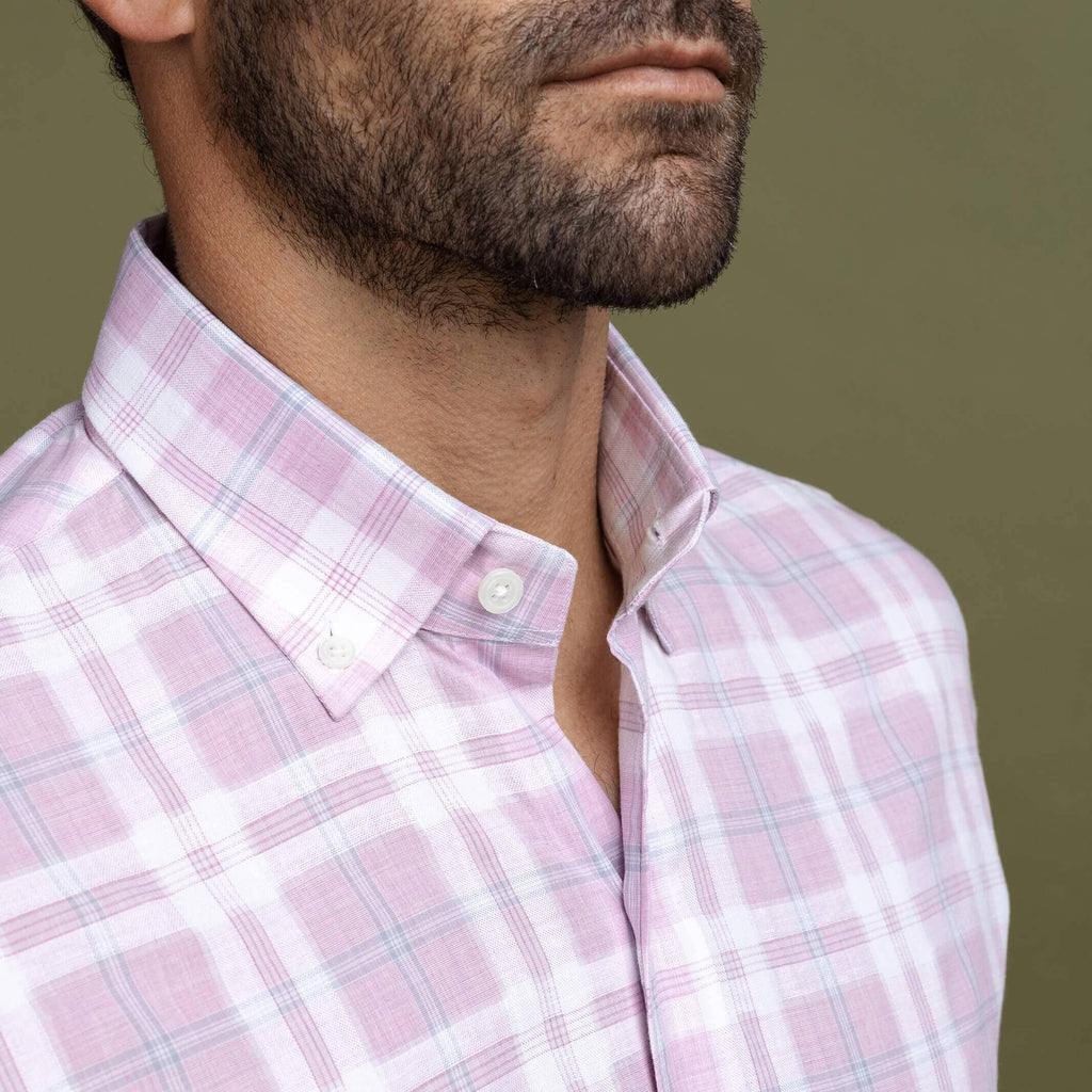 The PINK Byron Cotton Linen Plaid Custom Shirt Custom Casual Shirt- Ledbury