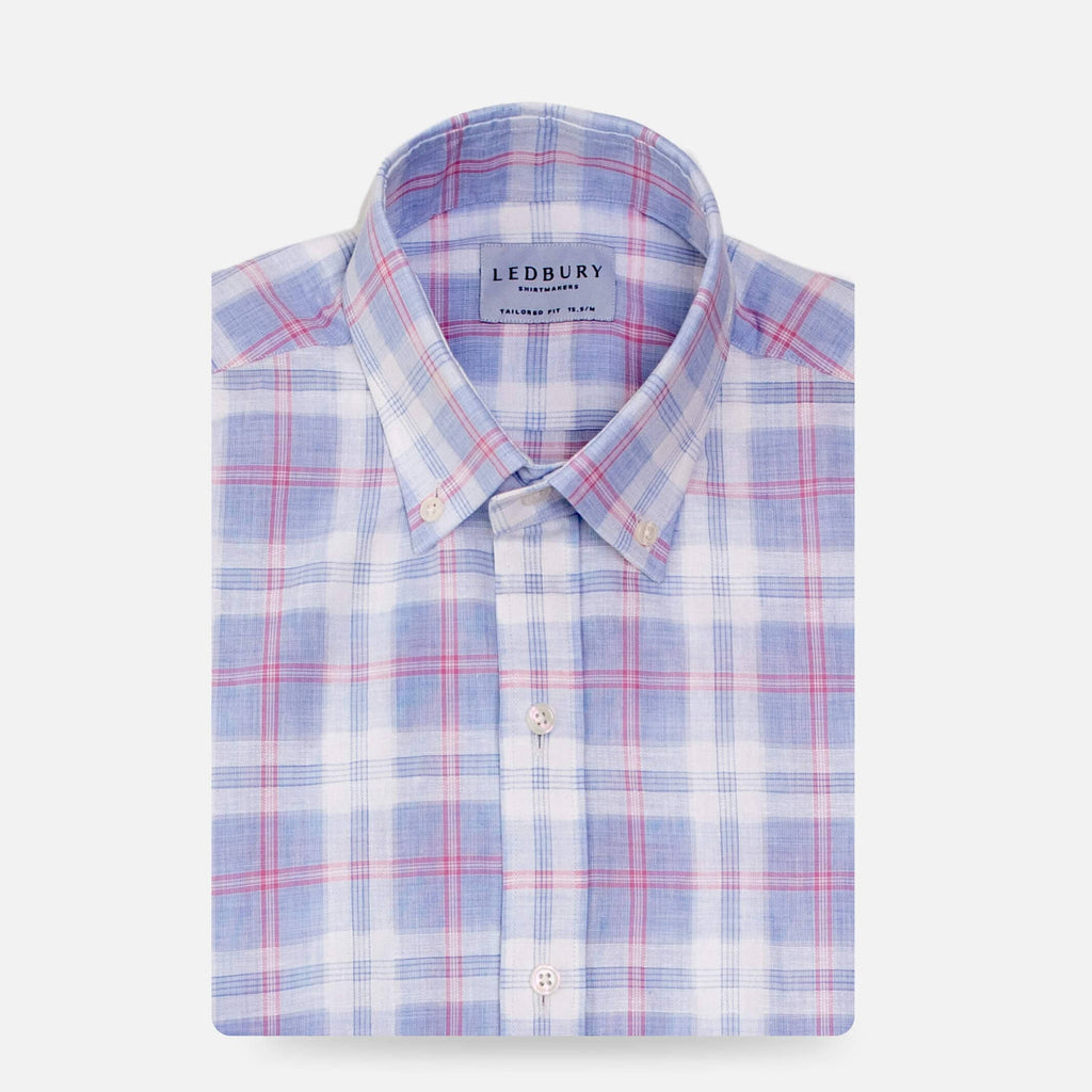 The Light Blue Byron Cotton Linen Plaid Custom Shirt Custom Casual Shirt- Ledbury