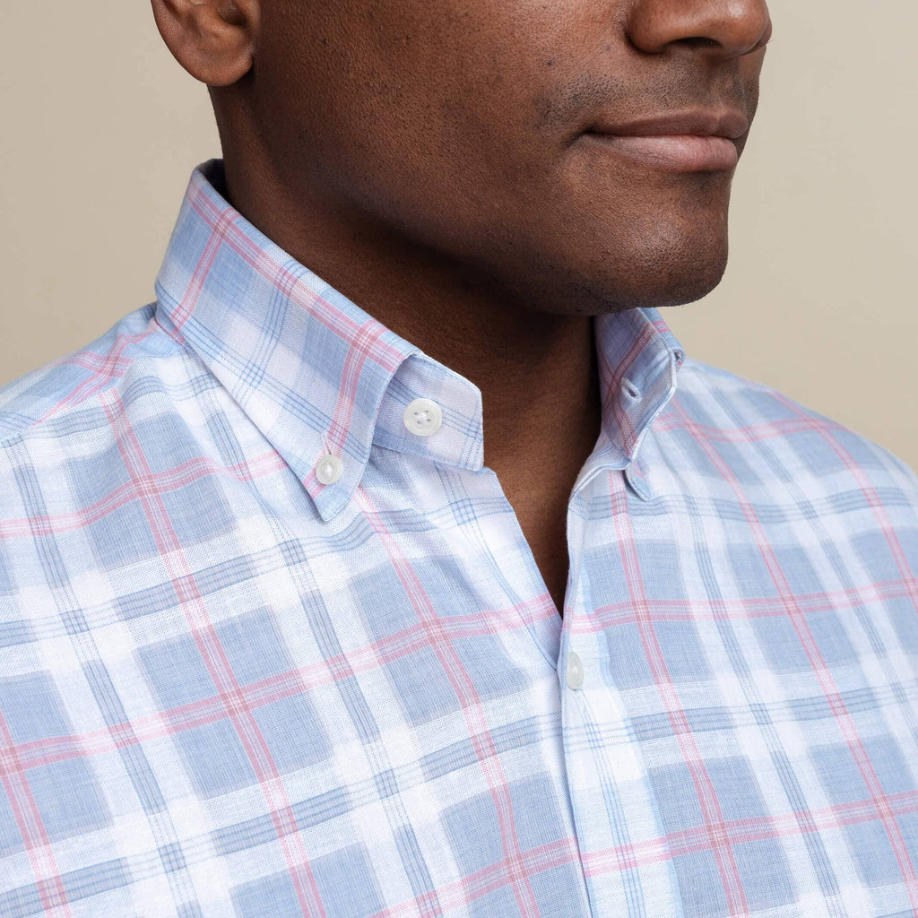 The Light Blue Byron Cotton Linen Plaid Custom Shirt Custom Casual Shirt- Ledbury