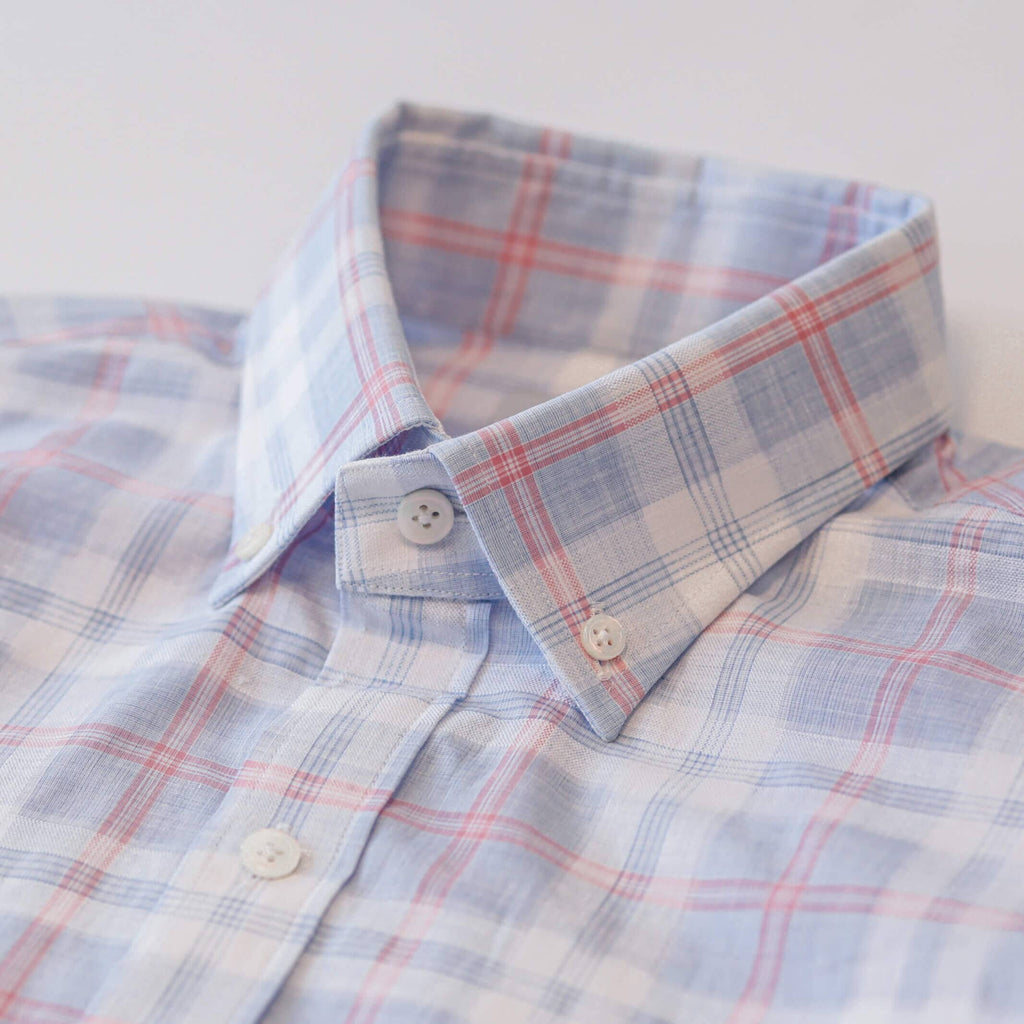 The Light Blue Byron Cotton Linen Plaid Custom Shirt Custom Casual Shirt- Ledbury