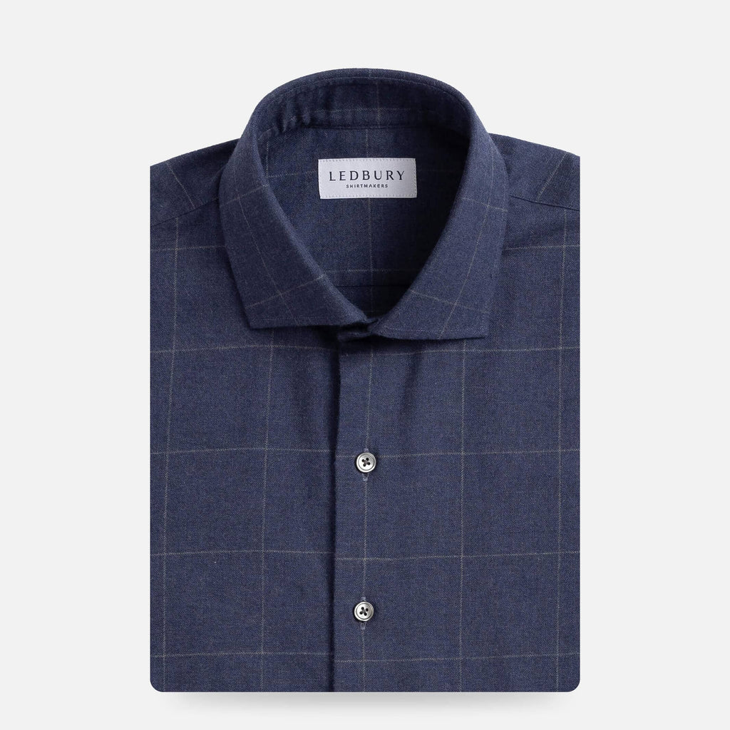 The Navy Heather Cardwell Cashmere Windowpane Custom Shirt Custom Casual Shirt- Ledbury